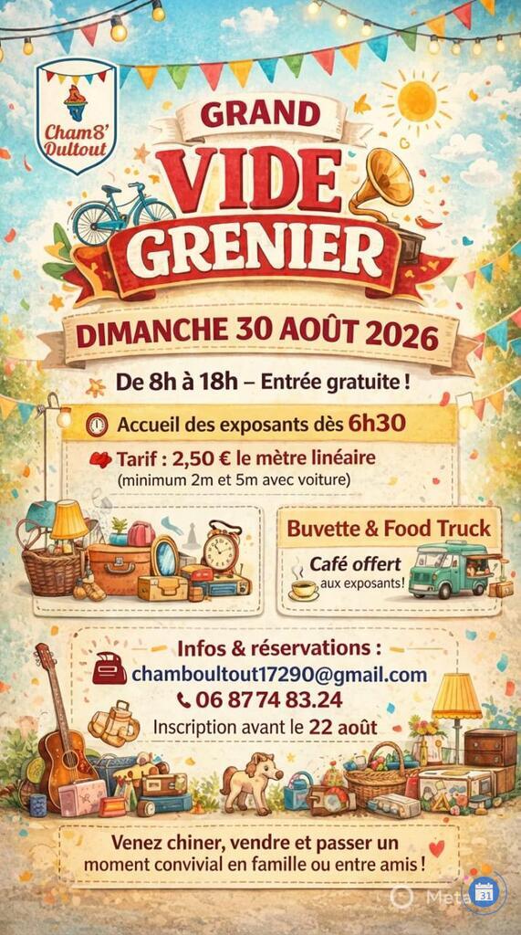 Affiche Grand vide-grenier Cham8'Dultout dimanche 30 août 2026 (17290)