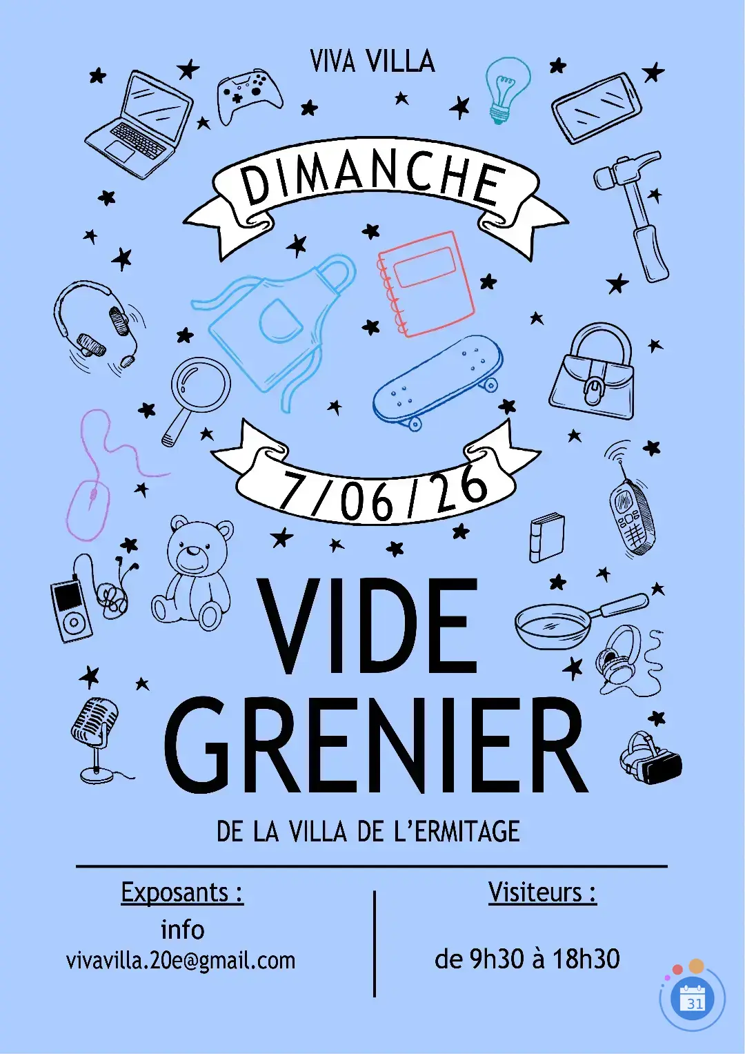 Affiche Vide-grenier de la Villa de l'Ermitage - Viva Villa