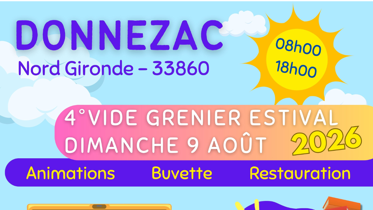 Affiche 4ème vide-grenier estival Donnezac dimanche 9 août 2026 (33860 Gironde)