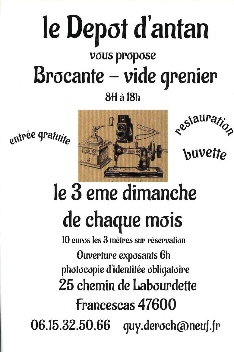 Affiche Brocante vide-grenier Francescas dimanche 16 août 2026 (47600)