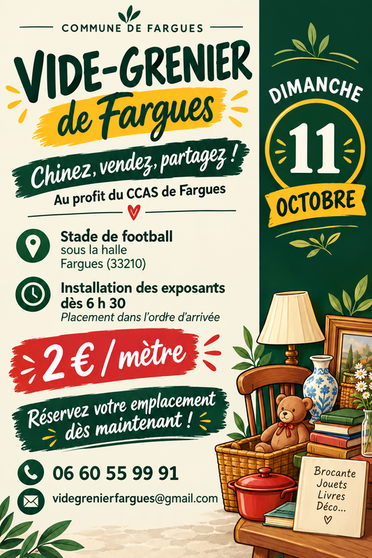 Affiche Vide-grenier de la commune de Fargues au profit du CCAS