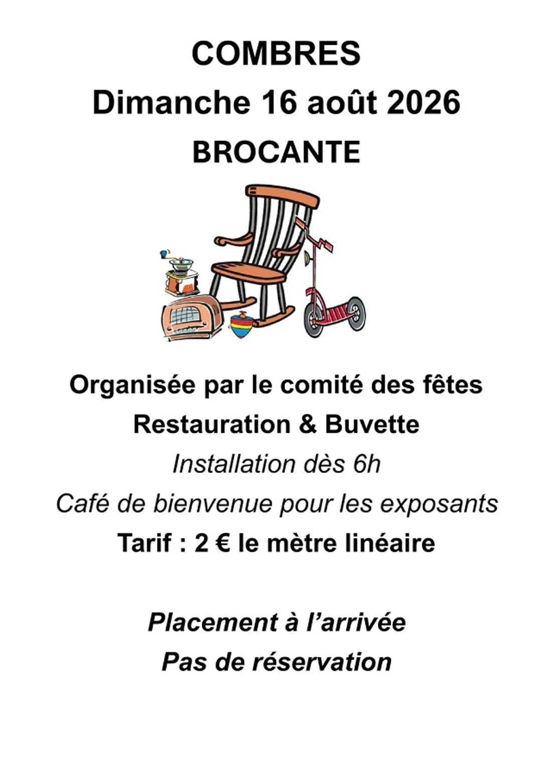 Affiche Brocante Combres dimanche 16 août 2026 (28480)