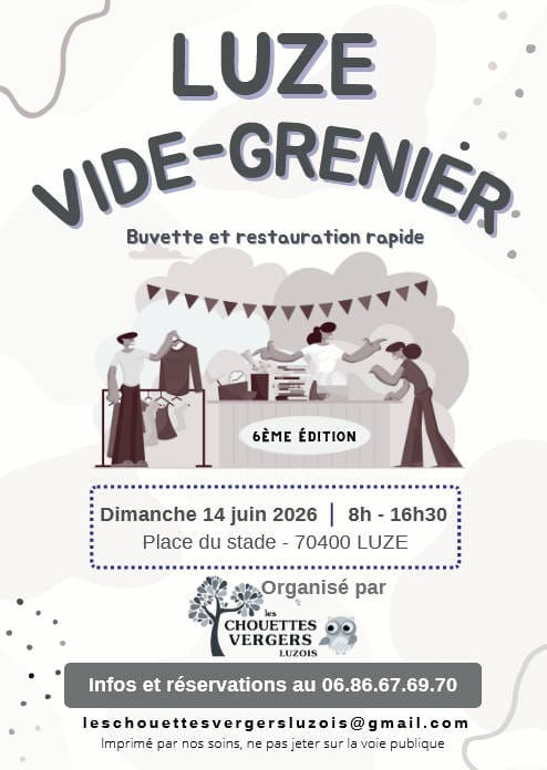 Affiche Vide-grenier Luze dimanche 14 juin 2026 (70400)