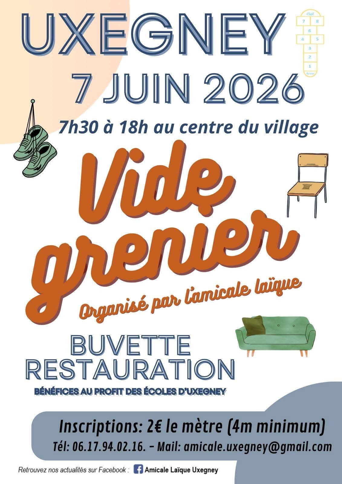 Affiche Vide-grenier d'Uxegney - Amicale Laïque - Vosges