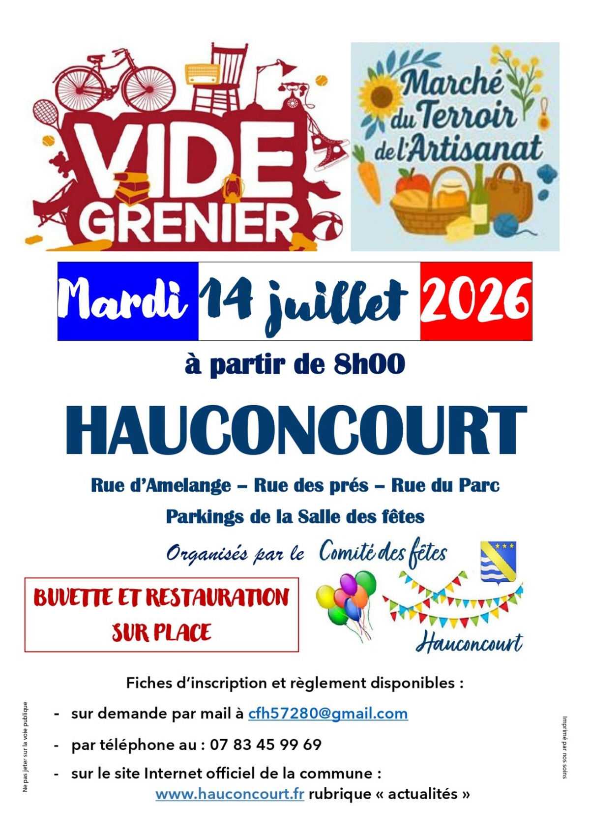 Affiche Vide-grenier Hauconcourt mardi 14 juillet 2026 (57280)