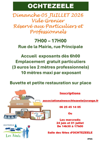 Affiche Vide-grenier Ochtezeele dimanche 5 juillet 2026 (59670)