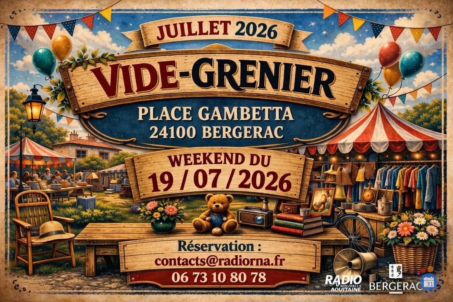 Affiche Vide-grenier Bergerac weekend 19 juillet 2026 (24100 Dordogne)