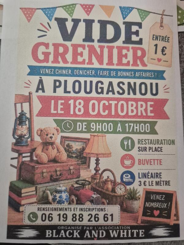 Affiche Vide-grenier de l'association Black and White à Plougasnou