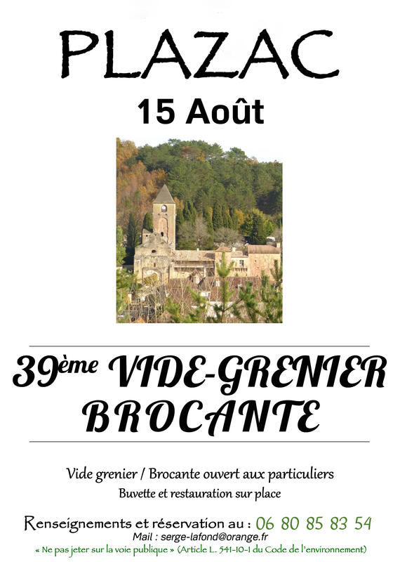 Affiche 39e Vide-grenier Brocante de Plazac - 15 août - Dordogne
