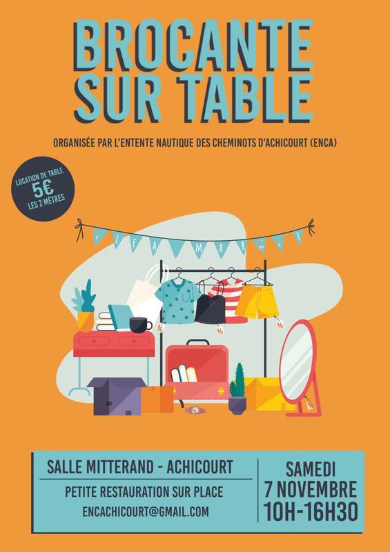 Affiche Brocante sur table de l'ENCA à Achicourt