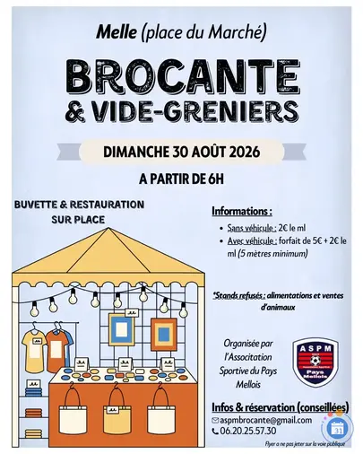 Affiche Brocante et vide-greniers Melle dimanche 30 août 2026 (79500)