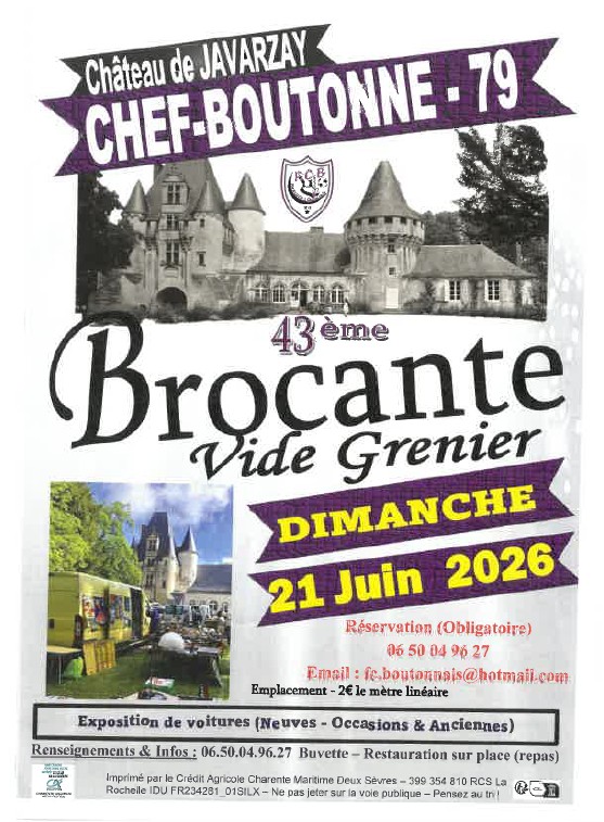 Affiche Brocante vide-grenier Chef-Boutonne dimanche 21 juin 2026 (79110)