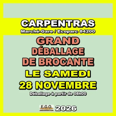 Affiche Grand déballage de brocante à l'Ecoparc du Marché-Gare de Carpentras