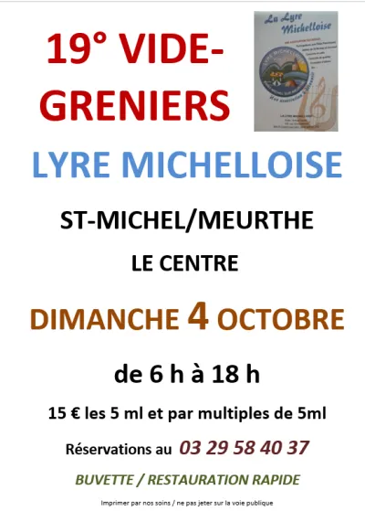 Affiche Vide-greniers de la Lyre Michelloise à Saint-Michel-sur-Meurthe