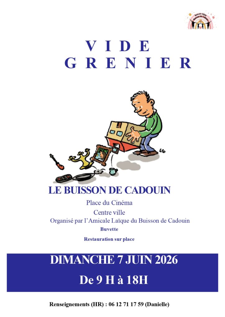 Affiche Vide-grenier du Buisson-de-Cadouin - Amicale Laïque - Dordogne
