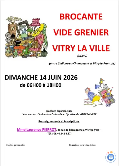 Affiche Brocante Vitry-la-Ville dimanche 14 juin 2026 (51240)