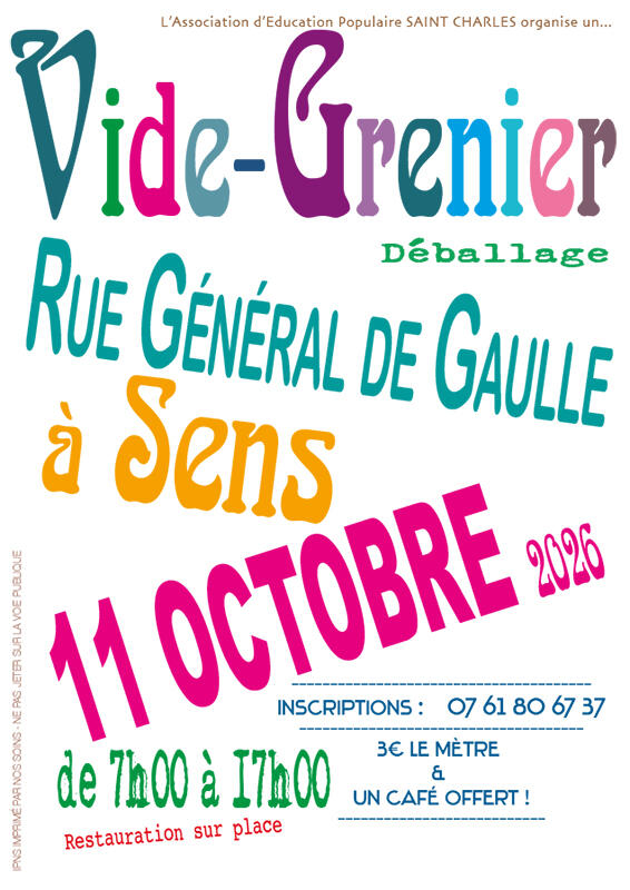 Affiche Vide-grenier déballage de la rue Général de Gaulle à Sens