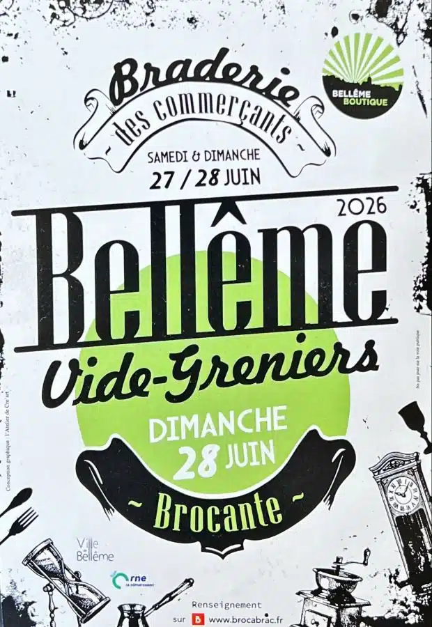 Affiche Braderie, Vide-Greniers et Brocante - Bellême Boutique - Orne