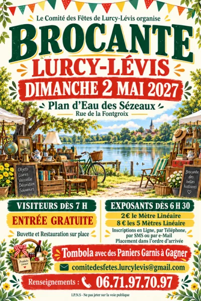 Affiche Brocante du plan d'eau des Sézeaux à Lurcy-Lévis