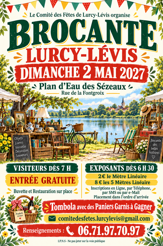 Affiche Brocante du plan d'eau des Sézeaux à Lurcy-Lévis