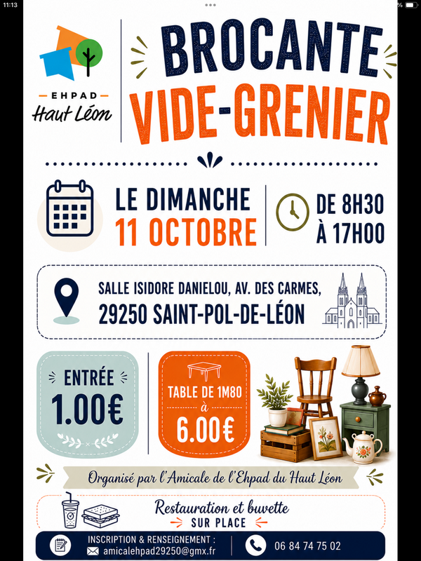Affiche Brocante vide-grenier de l'EHPAD du Haut Léon à Saint-Pol-de-Léon