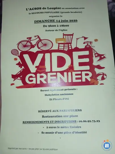 Affiche Vide-grenier Loupiac dimanche 14 juin 2026 (33410)