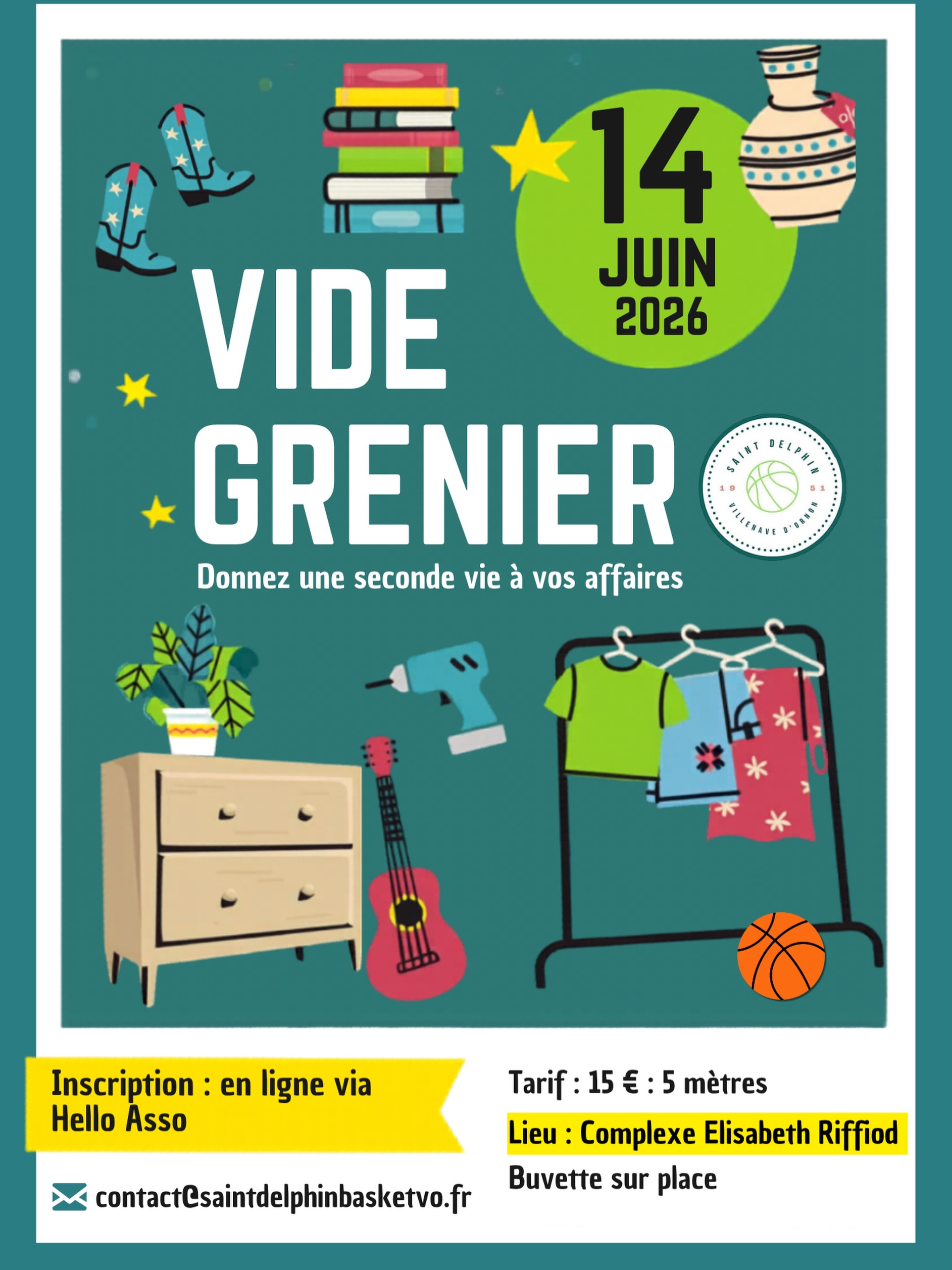 Affiche Vide-Grenier - Saint Delphin Basket - Villenave-d'Ornon - Gironde
