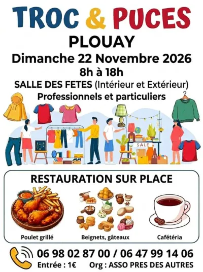 Affiche Troc et puces de l'association Près des Autres à Plouay