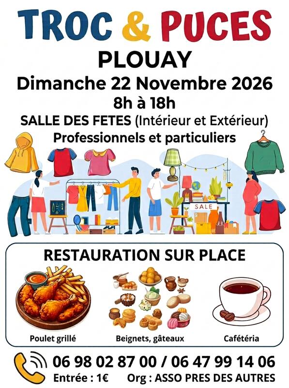 Affiche Troc et puces de l'association Près des Autres à Plouay