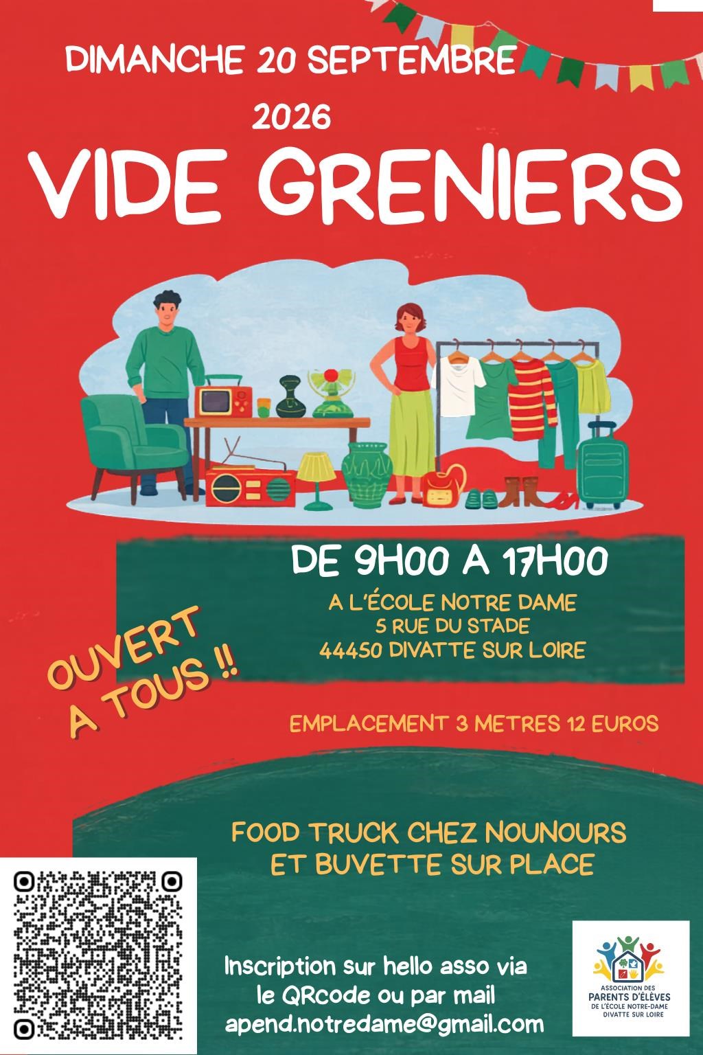Affiche Vide-Greniers - APEL École Notre-Dame - Divatte-sur-Loire