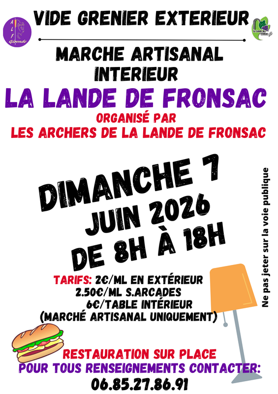 Affiche Vide-Grenier et Marché Artisanal - Les Archers - La Lande-de-Fronsac - Gironde