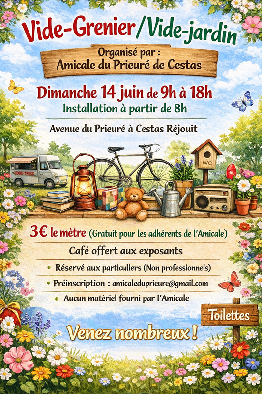 Affiche Vide-Grenier et Vide-Jardin - Amicale du Prieuré - Cestas - Gironde