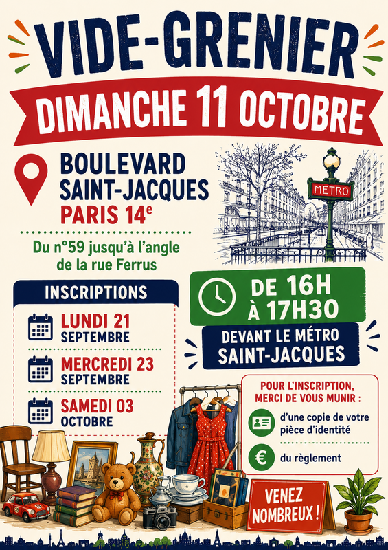Affiche Vide-grenier du boulevard Saint-Jacques à Paris 14e