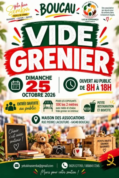 Affiche Vide-grenier solidaire de Yetu Kina Semba à Boucau