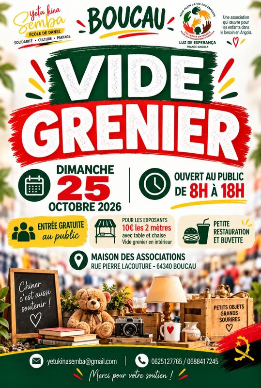 Affiche Vide-grenier solidaire de Yetu Kina Semba à Boucau