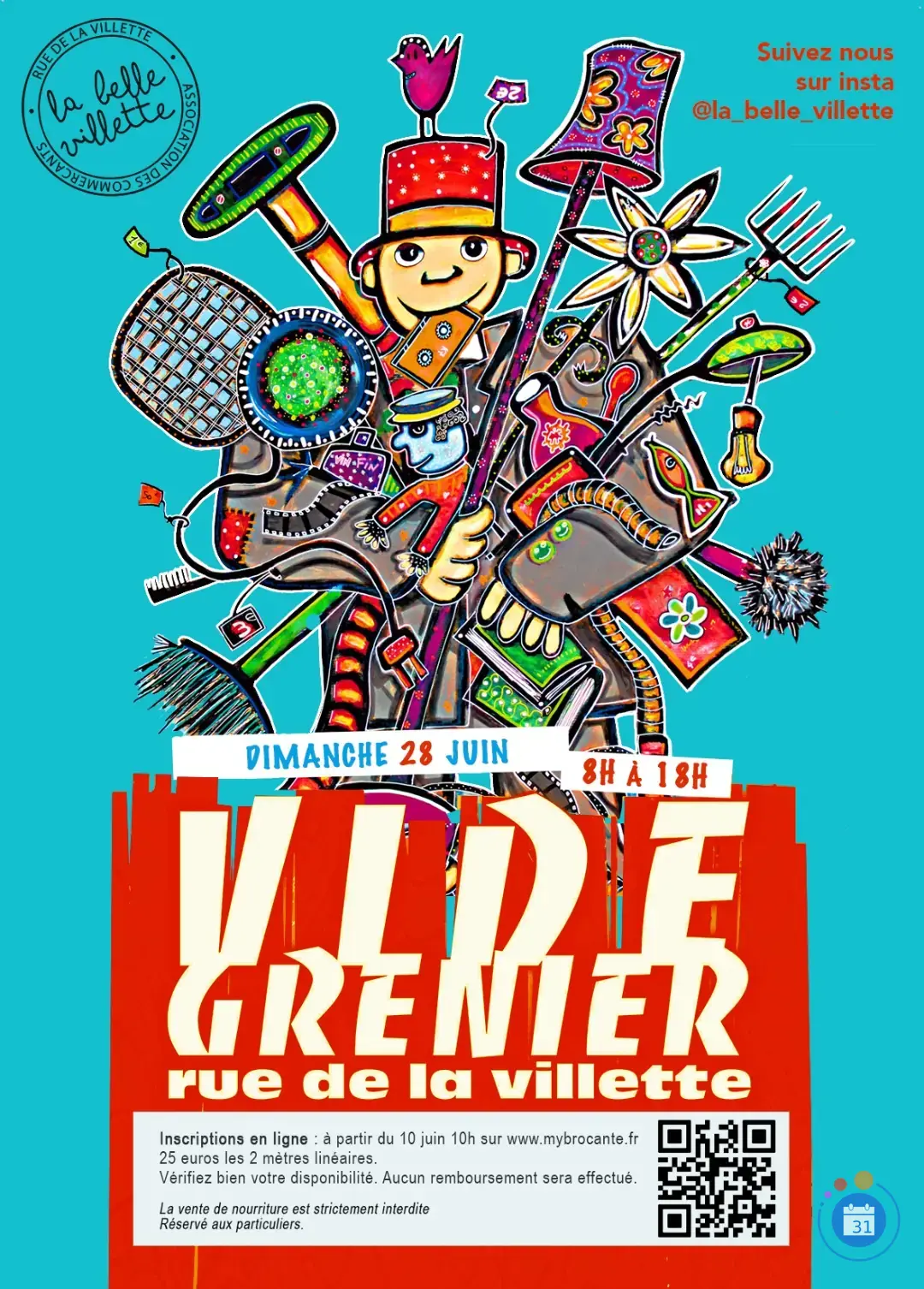 Affiche Vide-grenier rue de la Villette - La Belle Villette