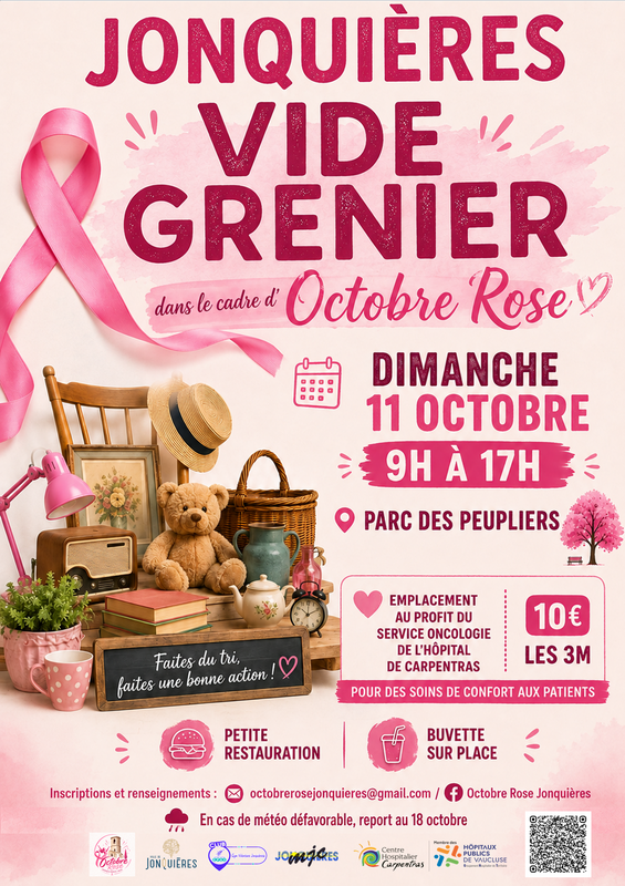 Affiche Vide-greniers d'Octobre Rose au Parc des Peupliers à Jonquières