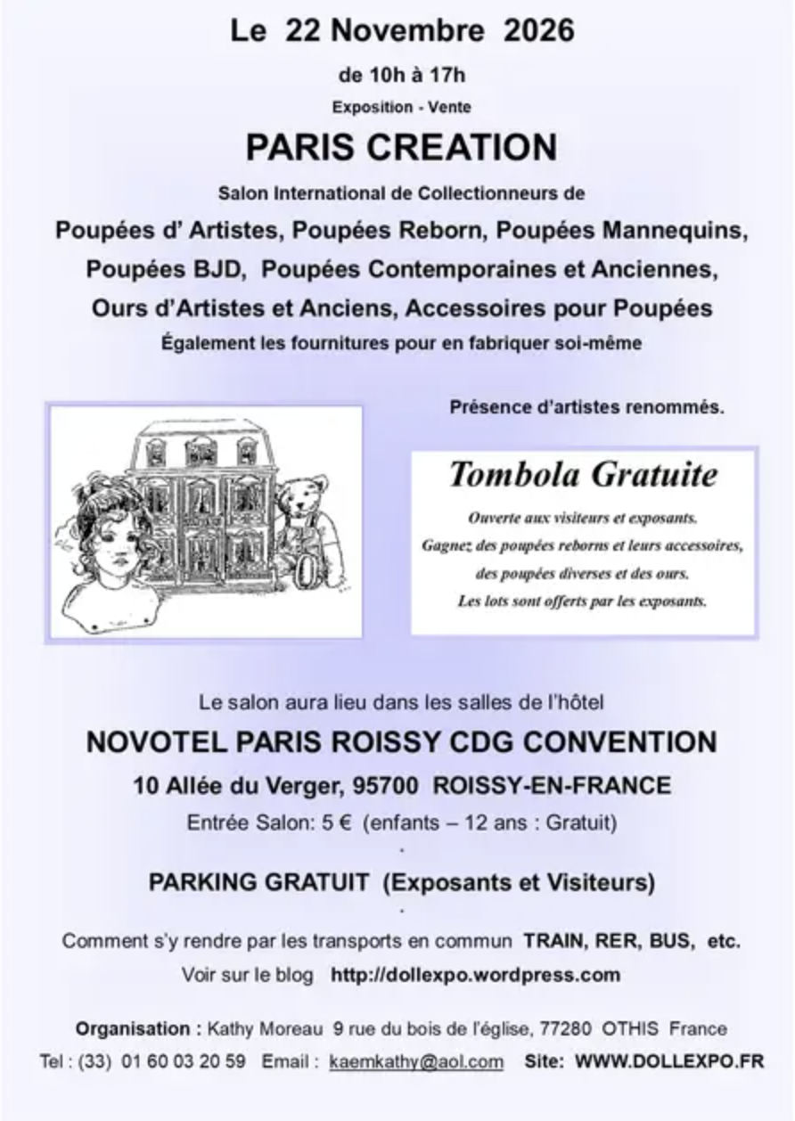 Affiche Salon Paris Création poupées et ours Roissy-en-France dimanche 22 novembre 2026 (95700)