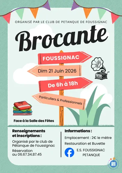 Affiche Brocante Foussignac dimanche 21 juin 2026 (16200)