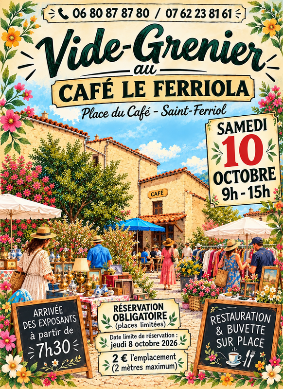 Affiche Vide-grenier du Café Le Ferriola à Saint-Ferriol