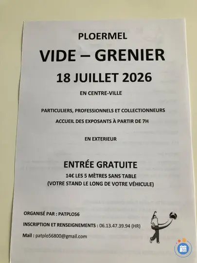 Affiche Vide-grenier Ploërmel samedi 18 juillet 2026 (56800)