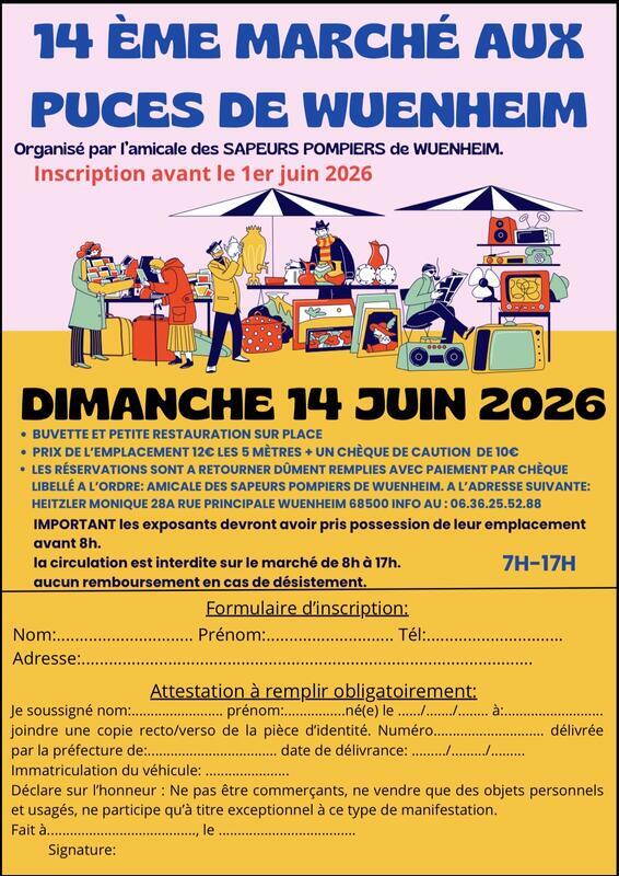 Affiche Marche aux puces Wuenheim dimanche 14 juin 2026 (68500)