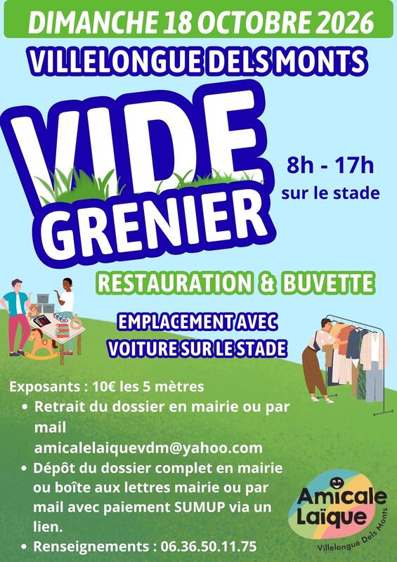 Affiche Vide-grenier de l'Amicale Laïque de Villelongue-dels-Monts