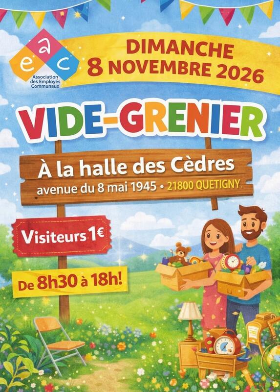 Affiche Vide-greniers de l'AEC à la halle des Cèdres de Quetigny