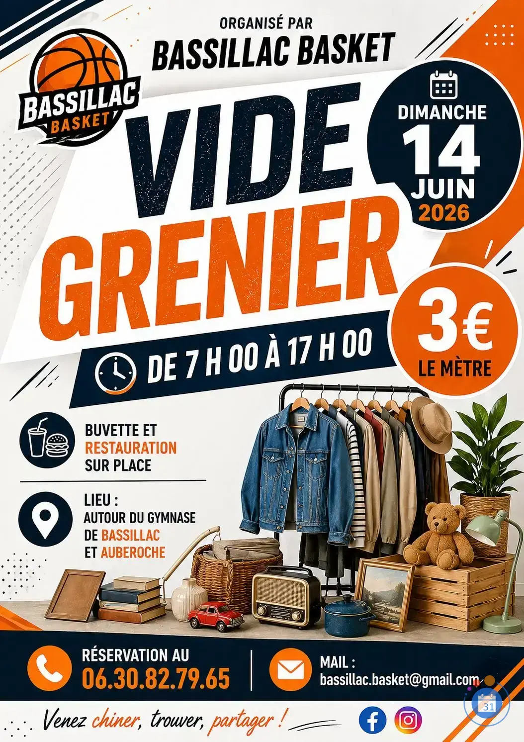 Affiche Vide-grenier Bassillac Basket - Gymnase de Bassillac-et-Auberoche - Dordogne