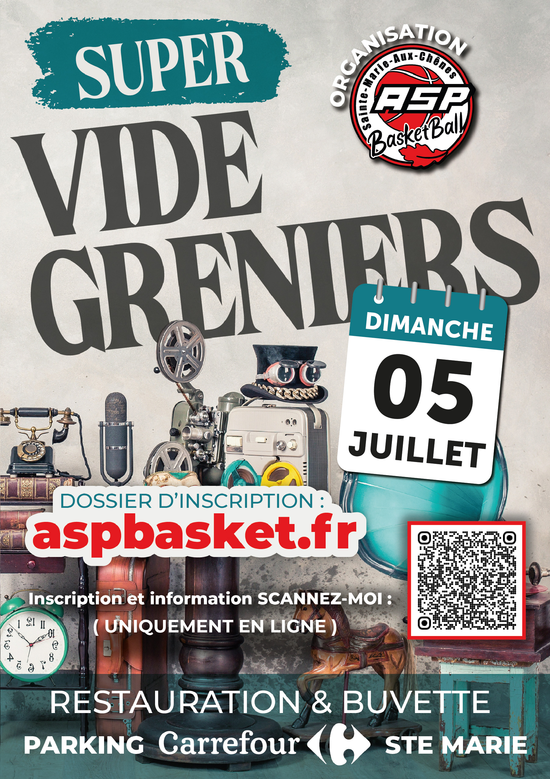 Affiche Super Vide-Greniers - ASP Basket - Sainte-Marie-aux-Chênes - Moselle