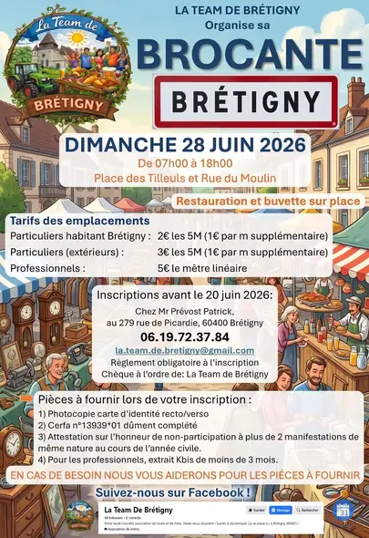 Affiche Brocante Bretigny dimanche 28 juin 2026 (60400)