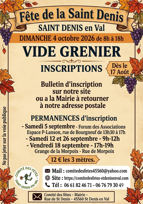 Affiche Vide-grenier de la Saint-Denis à Saint-Denis-en-Val