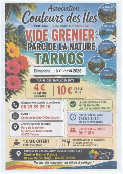 Affiche Vide-grenier de Couleurs des Îles au Parc de la Nature à Tarnos