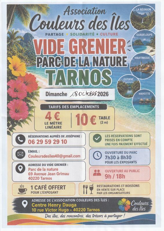 Affiche Vide-grenier de Couleurs des Îles au Parc de la Nature à Tarnos